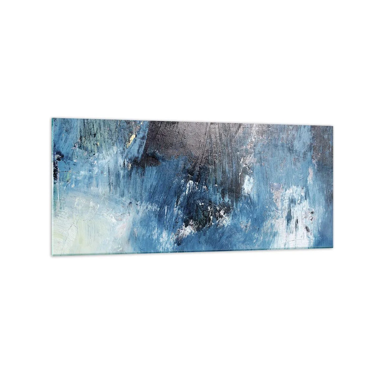 Quadro su vetro - Pennellate astratte in tonalità di blu - 120x50cm - Rapsodia blu - Decorazione murale moderna per soggiorno e camera da letto ARTTOR
