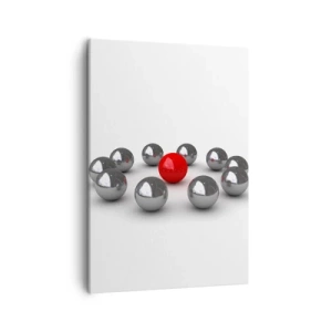 Quadro su tela - Stampe su Tela - Una palla rossa circondata da palline argentate su uno sfondo bianco - 50x70cm - Cerchio in argento e rosso - Decorazione murale moderna per soggiorno e camera da letto ARTTOR