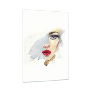 Quadro su vetro - Ritratto ad acquerello di una donna con labbra rosse - 50x70cm - Riflesso in una goccia d'acqua - Decorazione murale moderna per soggiorno e camera da letto ARTTOR