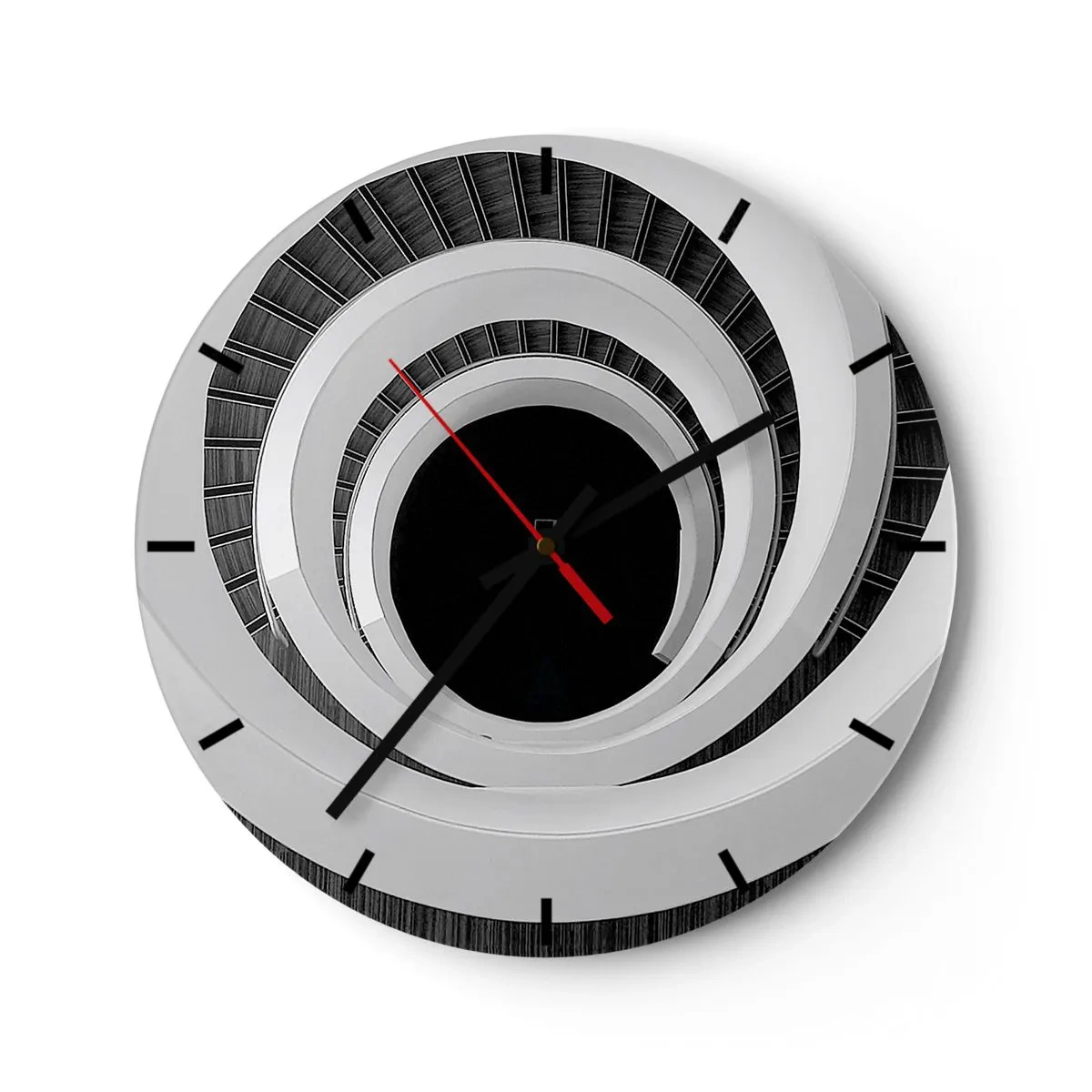 Orologio da parete - Orologio in Vetro - Scala a chiocciola in stile bianco e nero - 30x30cm - Verso l'essenza delle cose - Decorazione murale moderna per soggiorno, cucina e camera da letto ARTTOR