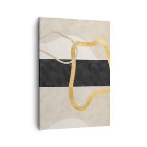 Quadro su tela - Stampe su Tela - Un design minimalista con forme ad anello in oro e nero. - 50x70cm - Forme intrecciate - Decorazione murale moderna per soggiorno e camera da letto ARTTOR