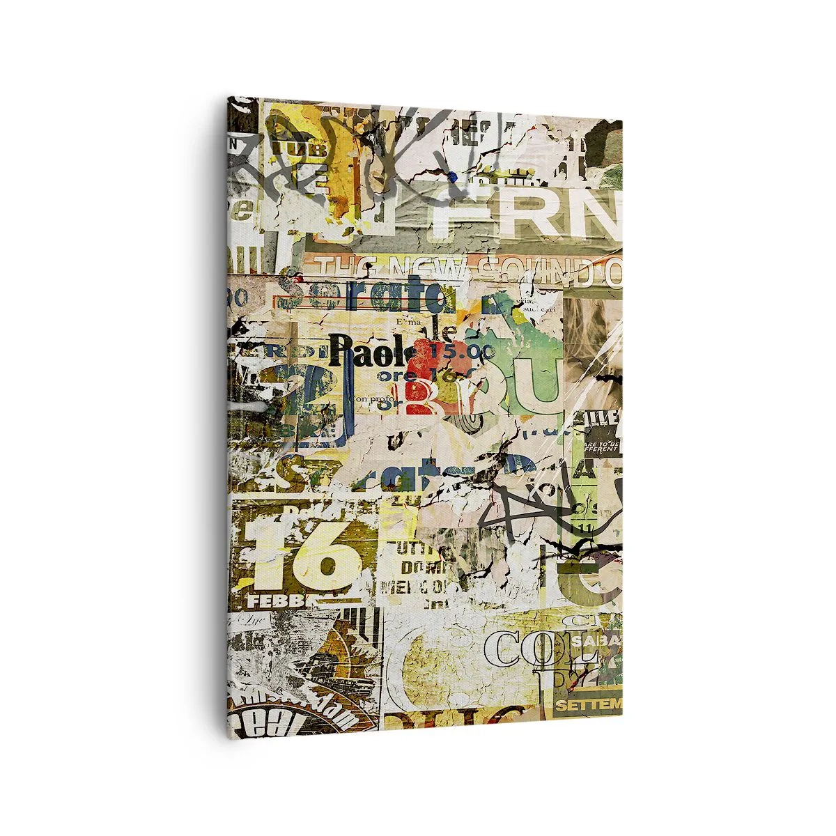 Quadro su tela - Stampe su Tela - Un collage di frammenti di giornali e manifesti in stile artistico. - 70x100cm - Qualcosa sta succedendo… - Decorazione murale moderna per soggiorno e camera da letto ARTTOR