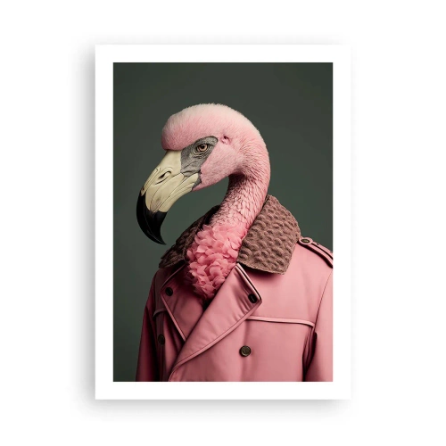 Poster - Un fenicottero alla moda con un cappotto elegante - 50x70cm - La vera eleganza - Decorazione murale moderna per soggiorno e camera da letto ARTTOR