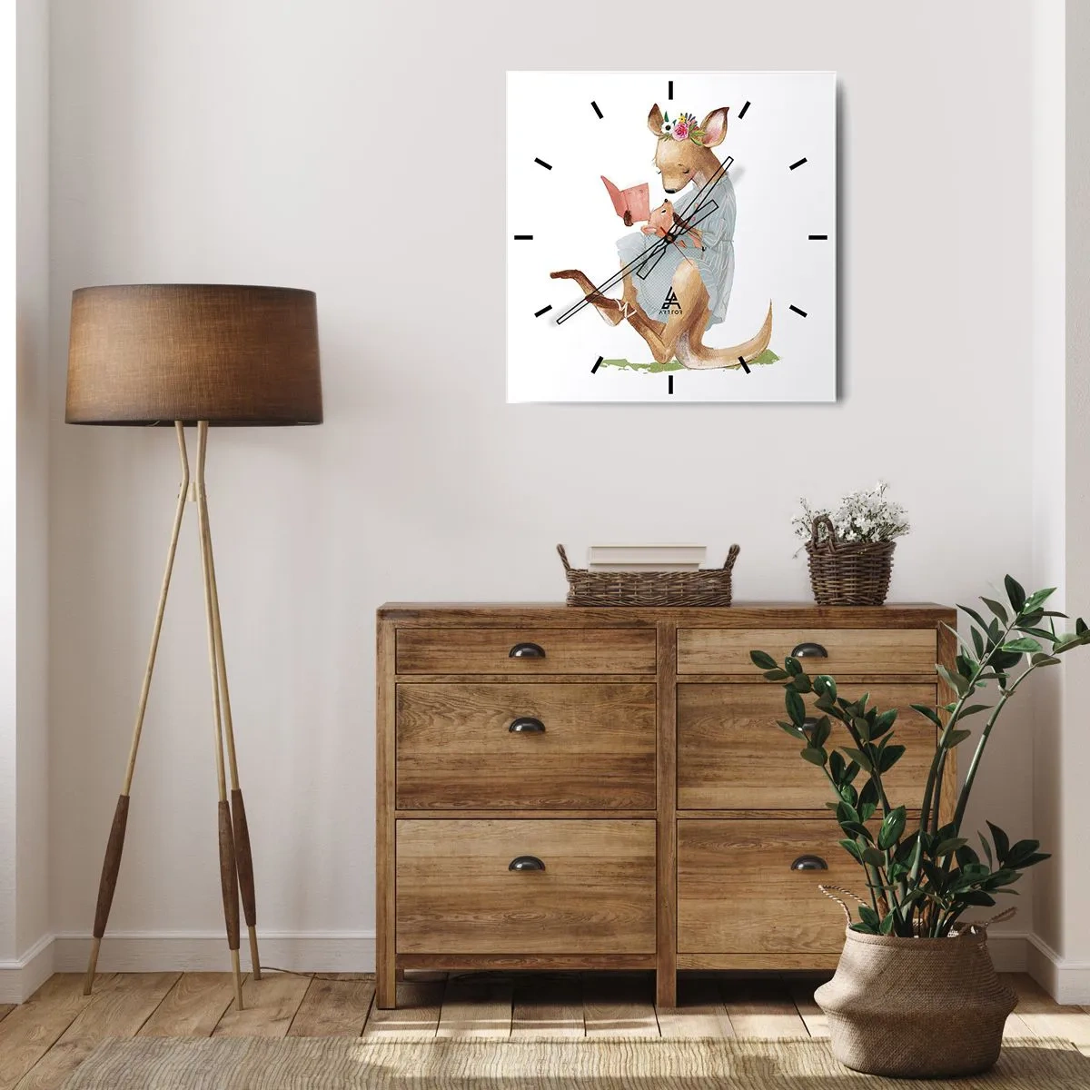 Orologio da parete - Orologio in Vetro - Kanga legge un libro con un bambino - 30x30cm - Mamma, leggimi - Decorazione murale moderna per soggiorno e camera da letto ARTTOR