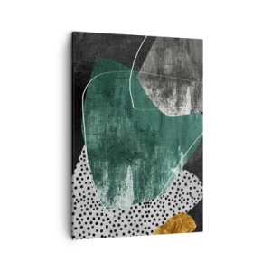 Quadro su tela - Stampe su Tela - Composizione astratta con forme verdi e motivi a pois - 50x70cm - Astrazione colorata con petalo d'oro - Decorazione murale moderna per soggiorno e camera da letto ARTTOR