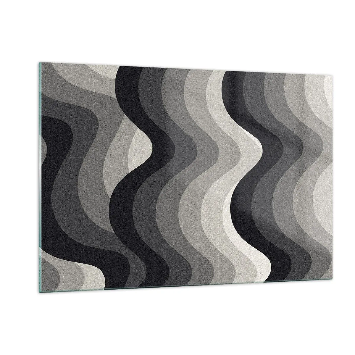 Quadro su vetro - Le onde nelle tonalità del grigio creano un motivo ritmico e geometrico - 120x80cm - Un'onda dopo l'altra - Decorazione murale moderna per soggiorno e camera da letto ARTTOR