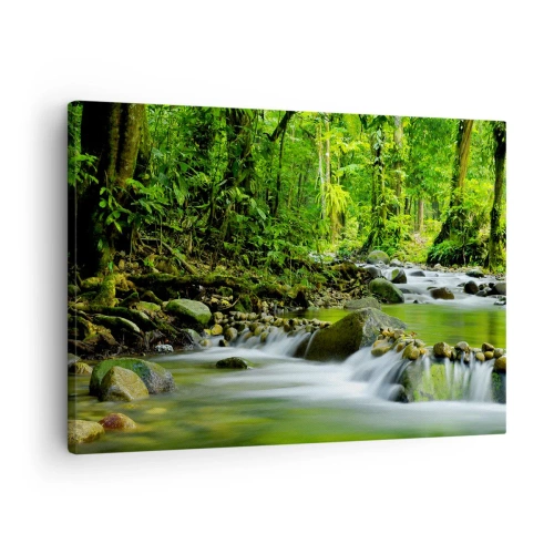Quadro su tela - Stampe su Tela - Un ruscello in una lussureggiante foresta tropicale - 70x50cm - Fluttuando in un mare di verde - Decorazione murale moderna per soggiorno e camera da letto ARTTOR