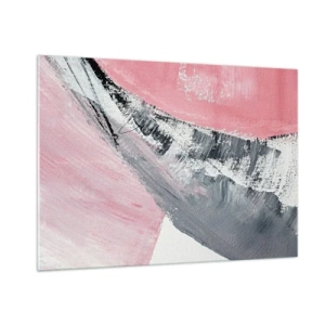 Quadro su vetro - Astrazione moderna in rosa, bianco e grigio con texture a pennellate - 100x70cm - Composizione abbinata - Decorazione murale moderna per soggiorno e camera da letto ARTTOR