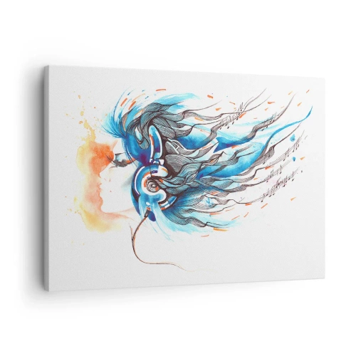 Quadro su tela - Stampe su Tela - Grafica artistica di una donna che indossa cuffie con accenti musicali - 70x50cm - Che suoni la musica - Decorazione murale moderna per soggiorno e camera da letto ARTTOR