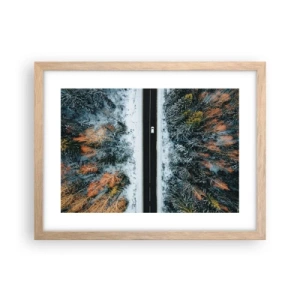 Poster in cornice rovere chiaro - Tagliando la foresta invernale - 40x30 cm