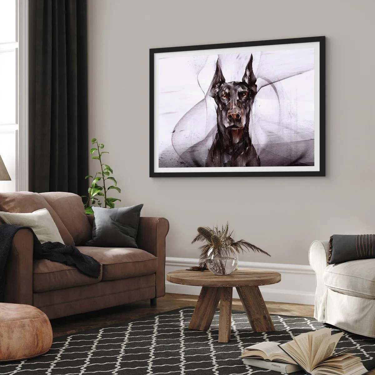 Poster in cornice nera - Ritratto astratto di un cane in un approccio artistico - 70x50cm - Nobili natali - Decorazione murale moderna per soggiorno e camera da letto ARTTOR