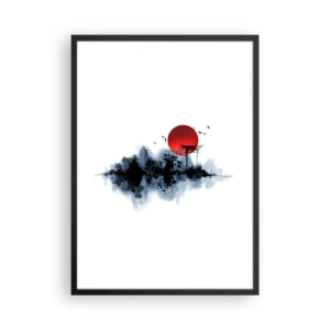 Poster in cornice nera - Il disco solare rosso sopra il cancello Torii giapponese - 50x70cm - Vista giapponese - Decorazione murale moderna per soggiorno e camera da letto ARTTOR