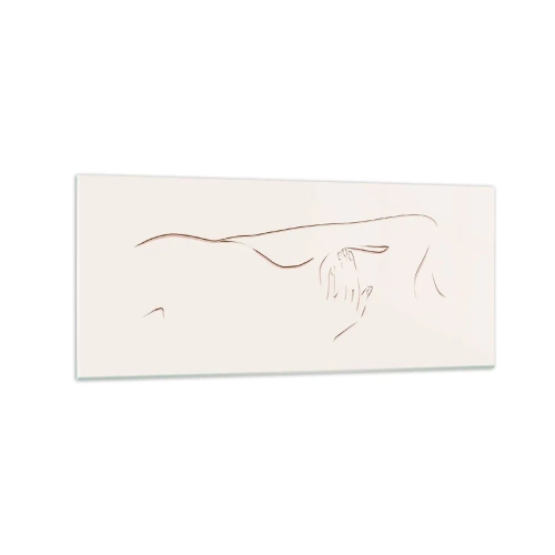 Quadro su vetro - Un disegno lineare e sottile di una silhouette su uno sfondo chiaro - 120x50cm - La forma del desiderio - Decorazione murale moderna per soggiorno e camera da letto ARTTOR