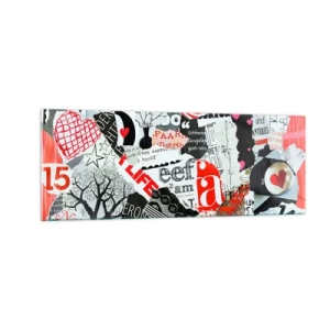 Quadro su vetro - Un collage colorato con iscrizioni, cuori e grafiche. - 140x50cm - Collage hipster - Decorazione murale moderna per soggiorno e camera da letto ARTTOR