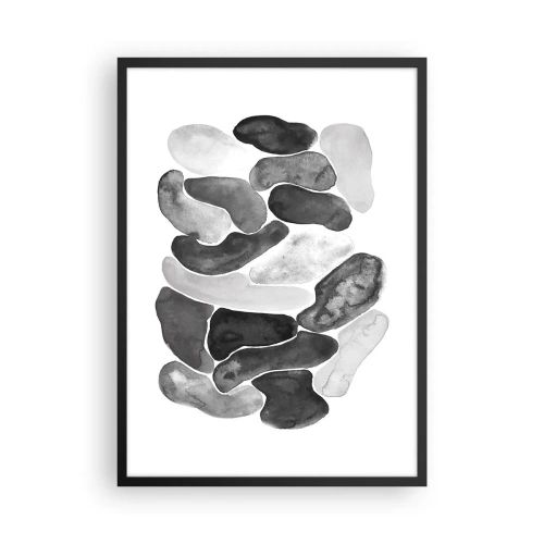 Poster in cornice nera - Forme astratte nelle tonalità del nero, grigio e bianco - 50x70cm - Astrazione rocciosa - Decorazione murale moderna per soggiorno e camera da letto ARTTOR