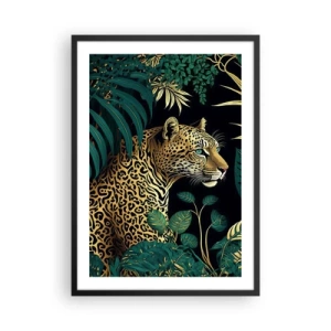 Poster in cornice nera - Leopardo dorato nella giungla tropicale - 50x70cm - Il signore della giungla - Decorazione murale moderna per soggiorno e camera da letto ARTTOR