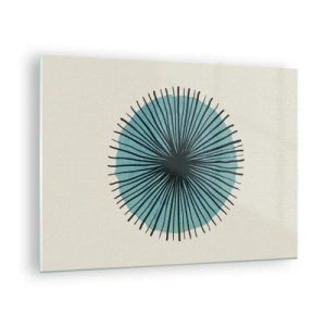 Quadro su vetro - Motivo geometrico nei toni del turchese e del nero - 70x50cm - Radiosamente nel blu - Decorazione murale moderna per soggiorno e camera da letto ARTTOR