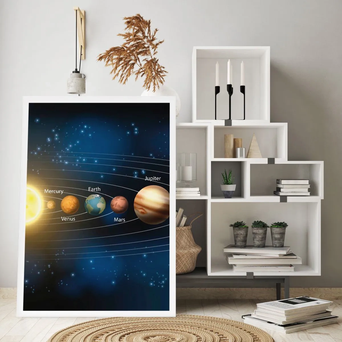 Poster - Il sistema solare con i pianeti sullo sfondo delle stelle - 50x70cm - Uno su dieci - Decorazione murale moderna per soggiorno e camera da letto ARTTOR