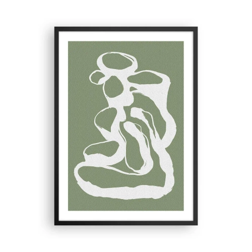 Poster in cornice nera - Composizione astratta bianca su sfondo verde - 50x70cm - Il richiamo dello spazio - Decorazione murale moderna per soggiorno e camera da letto ARTTOR