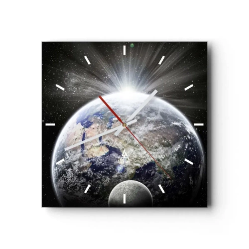 Orologio da parete - Orologio in Vetro - Terra e Luna illuminate dal bagliore dello spazio - 30x30cm - In pieno splendore - Decorazione murale moderna per soggiorno e camera da letto ARTTOR