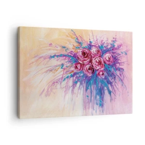 Quadro su tela - Stampe su Tela - Un mazzo di rose dai colori pastello - 70x50cm - Fontana rosa - Decorazione murale moderna per soggiorno e camera da letto ARTTOR