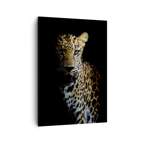 Quadro su tela - Stampe su Tela - Un leopardo su sfondo scuro con sguardo intenso - 50x70cm - Bellezza tenebrosa - Decorazione murale moderna per soggiorno e camera da letto ARTTOR