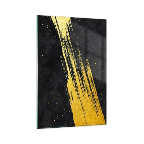 Quadro su vetro - Sfondo nero con pennellate dorate dinamiche - 80x120cm - Salto nell'iperspazio - Decorazione murale moderna per soggiorno e camera da letto ARTTOR