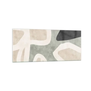 Quadro su vetro - Forme astratte in colori tenui - 120x50cm - Composizione con motivi in nero - Decorazione murale moderna per soggiorno e camera da letto ARTTOR
