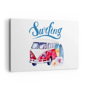 Quadro su tela - Stampe su Tela - Grafica colorata con un autobus e un tema di surf - 120x80cm - In pulmino a fare surf - Decorazione murale moderna per soggiorno e camera da letto ARTTOR