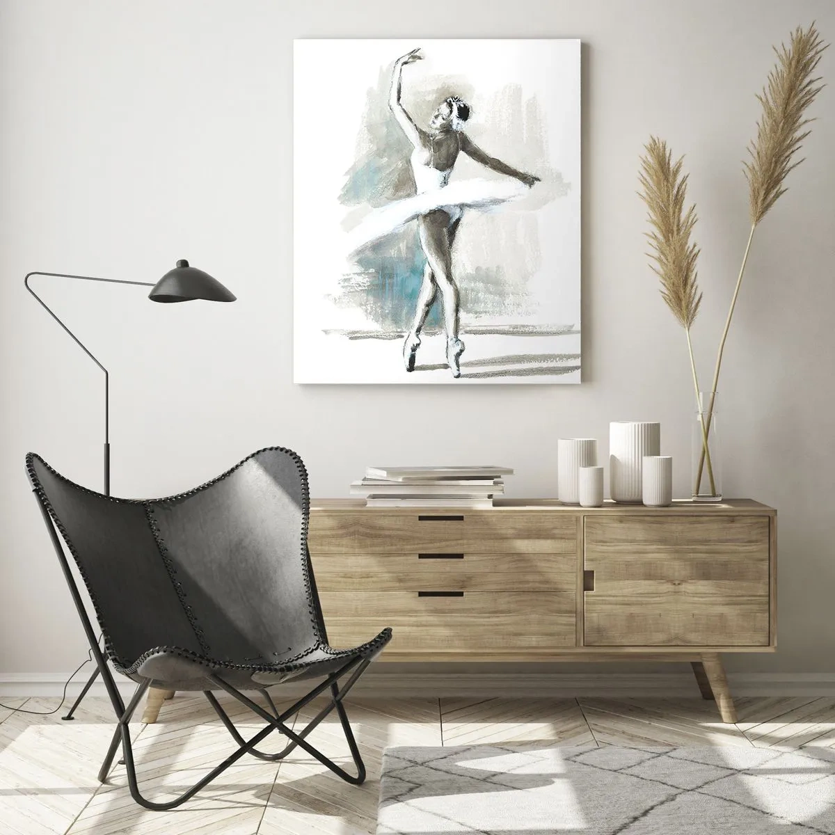 Quadro su vetro - Una ballerina in una posa di danza classica - 50x70cm - Tramutata in un cigno - Decorazione murale moderna per soggiorno e camera da letto ARTTOR