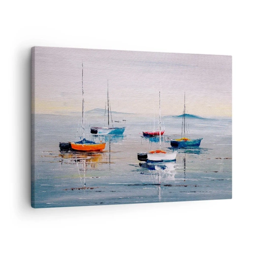 Quadro su tela - Stampe su Tela - Barche colorate in acque calme - 70x50cm - Meritato riposo - Decorazione murale moderna per soggiorno e camera da letto ARTTOR