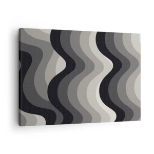 Quadro su tela - Stampe su Tela - Motivi ondulati in bianco e nero in tonalità di grigio - 70x50cm - Un'onda dopo l'altra - Decorazione murale moderna per soggiorno e camera da letto ARTTOR