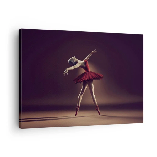 Quadro su tela - Stampe su Tela - Una ballerina in abito rosso sullo sfondo di un palco - 70x50cm - Prima ballerina - Decorazione murale moderna per soggiorno e camera da letto ARTTOR