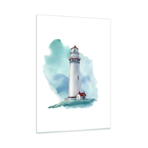 Quadro su vetro - Un faro contro un cielo blu acquerello - 50x70cm - Il mite amico del blu - Decorazione murale moderna per soggiorno e camera da letto ARTTOR