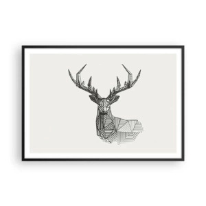 Poster in cornice nera - Immagine geometrica di un cervo in stile minimalista in bianco e nero - 100x70cm - Cervo in stile cubista - Decorazione murale moderna per soggiorno e camera da letto ARTTOR