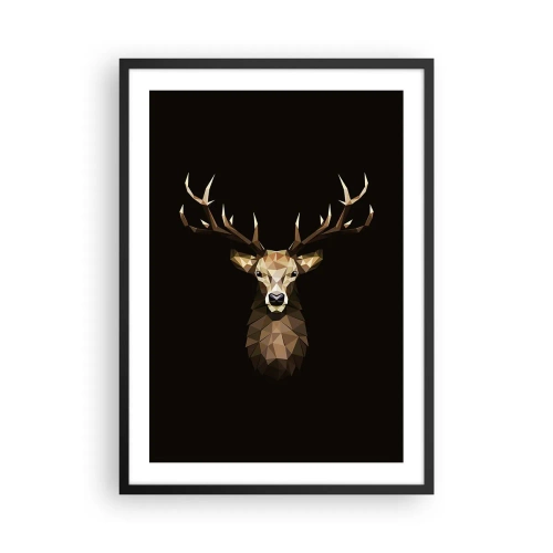 Poster in cornice nera - Immagine geometrica di un cervo su sfondo nero - 50x70cm - Cervo cubista - Decorazione murale moderna per soggiorno e camera da letto ARTTOR