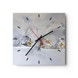 Orologio da parete - Orologio in Vetro - Paesaggio invernale con una casetta e pagliai in montagna - 30x30cm - Nella valle innevata - Decorazione murale moderna per soggiorno e camera da letto ARTTOR
