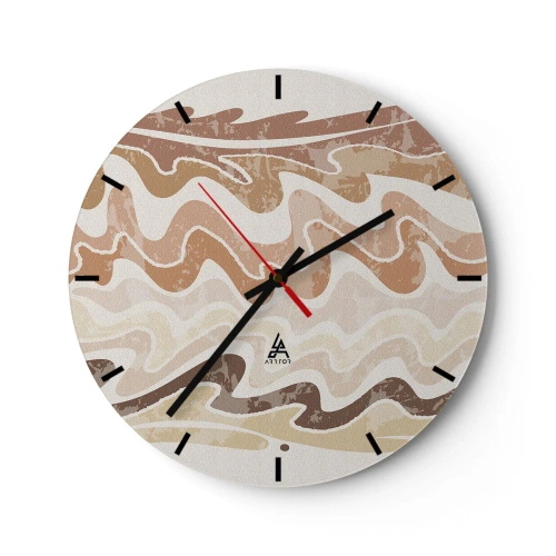 Orologio da parete - Orologio in Vetro - Linee ondulate in tonalità calde e sabbiose - 30x30cm - Buona energia - buone emozioni - Decorazione murale moderna per soggiorno, cucina e camera da letto ARTTOR