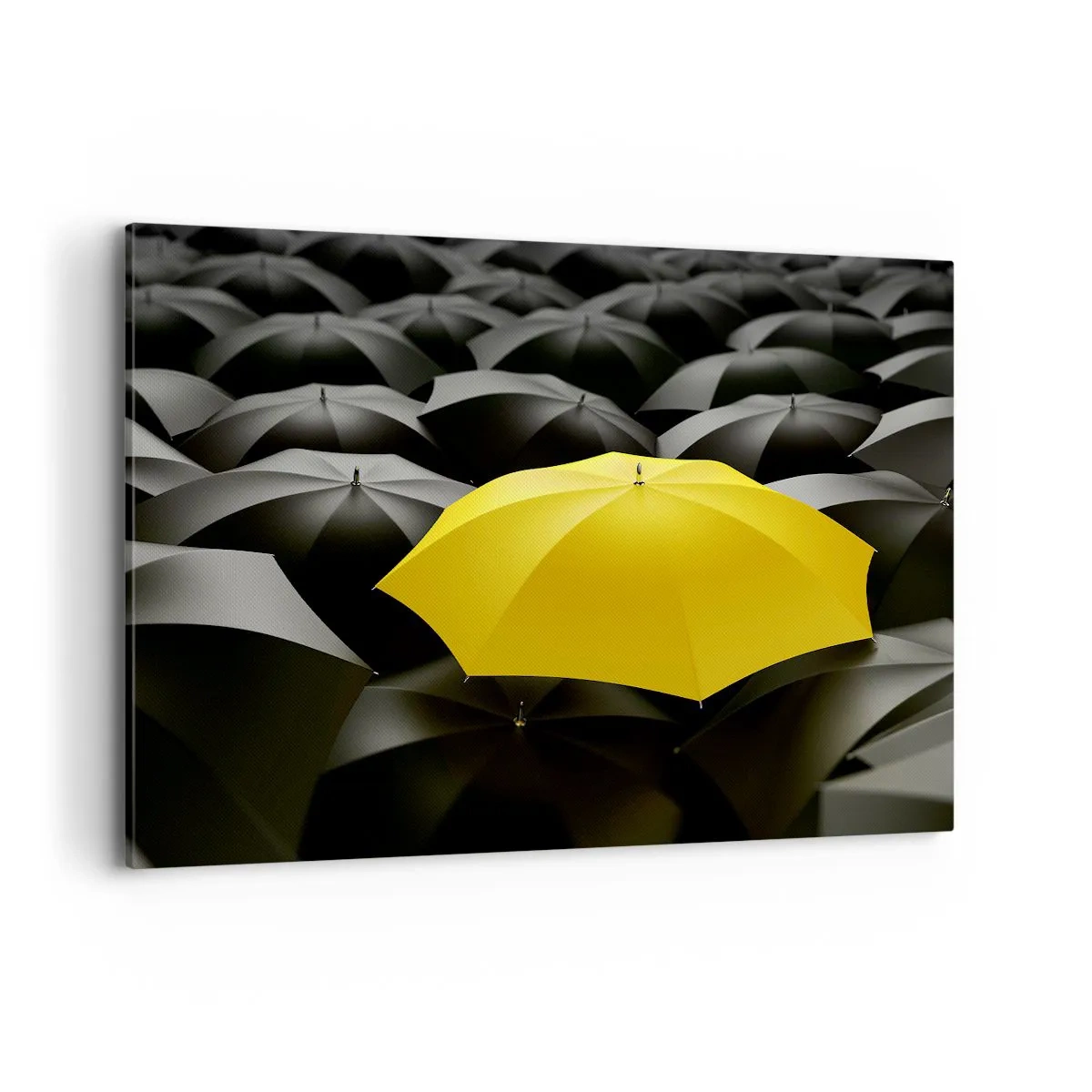 Quadro su tela - Stampe su Tela - Un ombrello giallo tra ombrelli neri - 120x80cm - Addio tristezza - Decorazione murale moderna per soggiorno e camera da letto ARTTOR