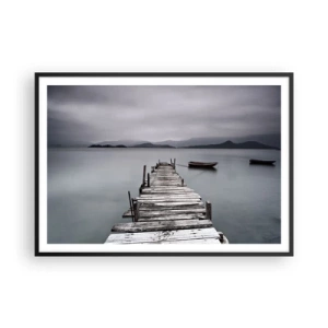 Poster in cornice nera - Un ponte di legno che conduce alla superficie calma del lago - 100x70cm - Domani puoi partire - Decorazione murale moderna per soggiorno e camera da letto ARTTOR