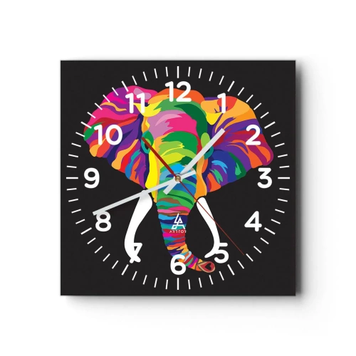 Orologio da parete - Orologio in Vetro - L'elefante che faceva il bagno nell'arcobaleno - 40x40 cm
