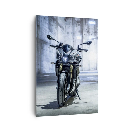 Quadro su tela - Stampe su Tela - Una motocicletta moderna in un interno industriale - 70x100cm - Prima che rombi il motore - Decorazione murale moderna per soggiorno e camera da letto ARTTOR