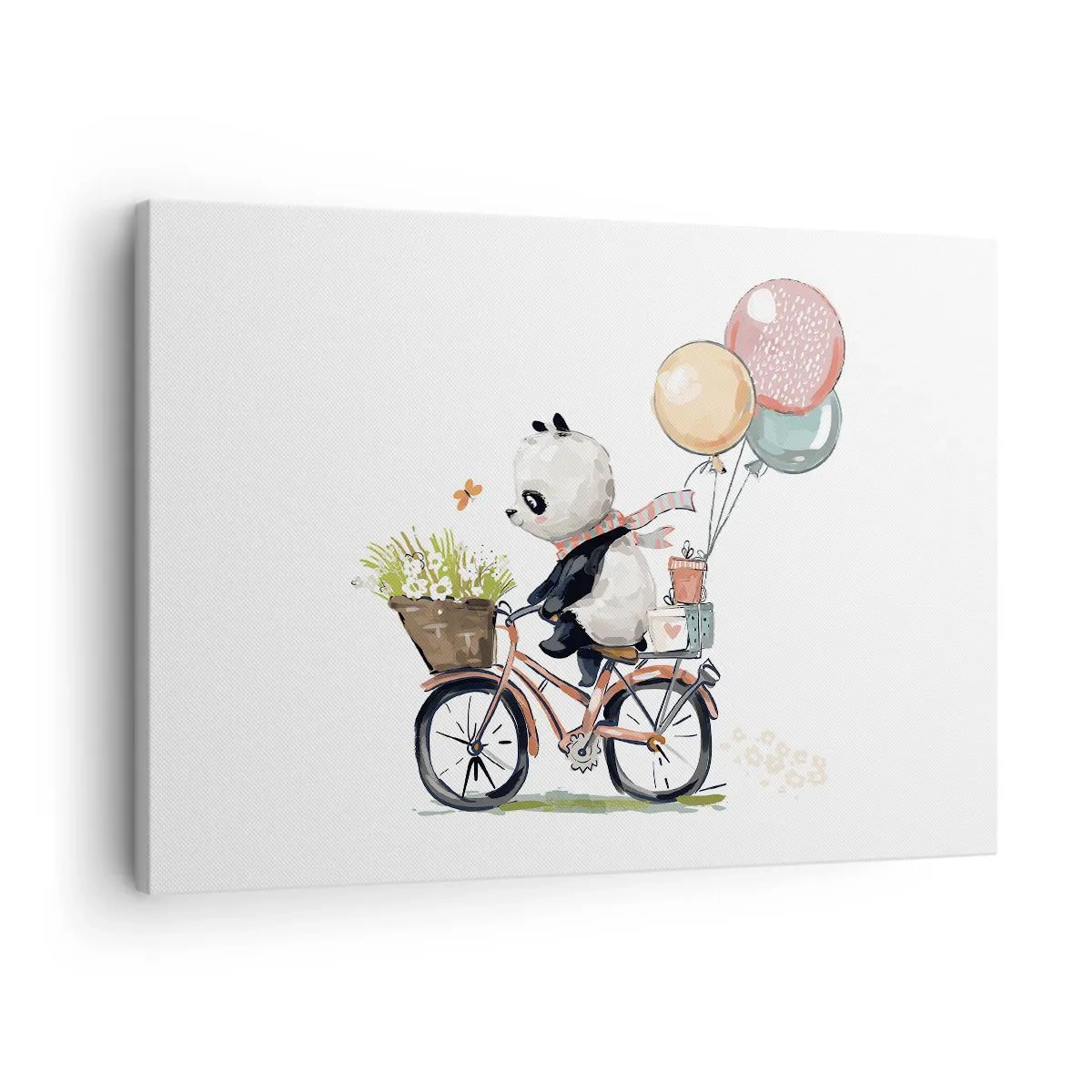Quadro su tela - Stampe su Tela - Panda in bicicletta con palloncini e fiori - 70x50cm - Giorno felice - Decorazione murale moderna per soggiorno e camera da letto ARTTOR