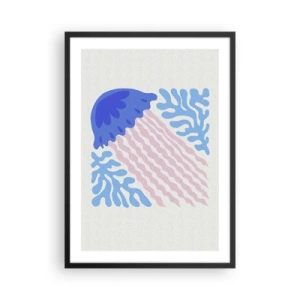 Poster in cornice nera - Medusa stilizzata circondata da vegetazione sottomarina - 50x70cm - Come di un altro mondo - Decorazione murale moderna per soggiorno e camera da letto ARTTOR