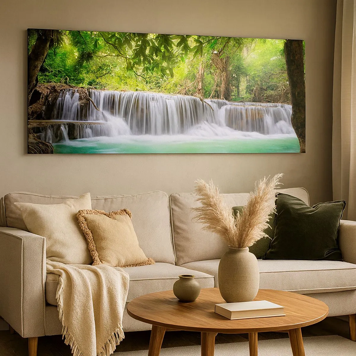 Quadro su tela - Stampe su Tela - Cascata nel verde - 100x40 cm