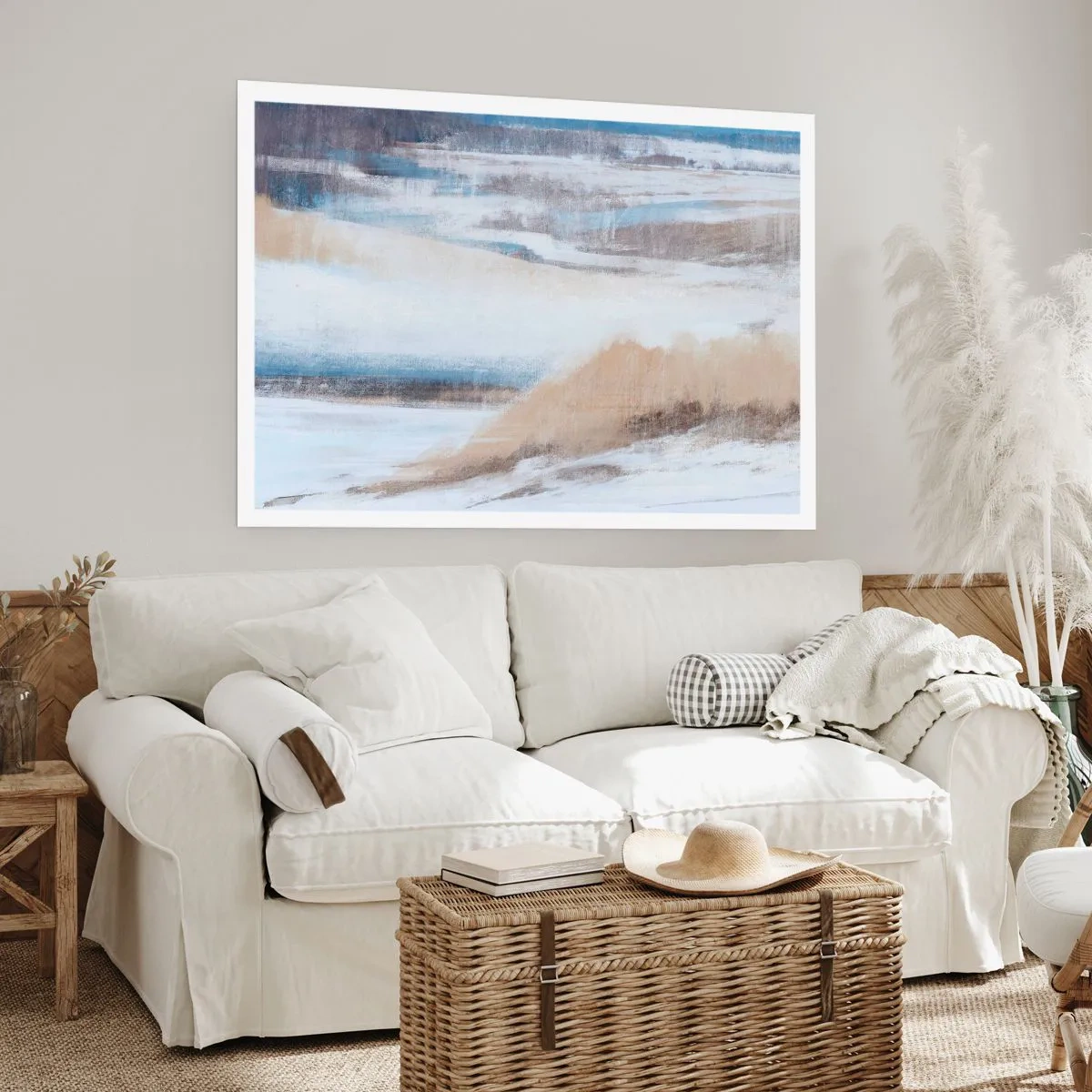 Poster - Paesaggio invernale astratto nei toni del bianco e del blu - 100x70cm - Composizione invernale - Decorazione murale moderna per soggiorno e camera da letto ARTTOR