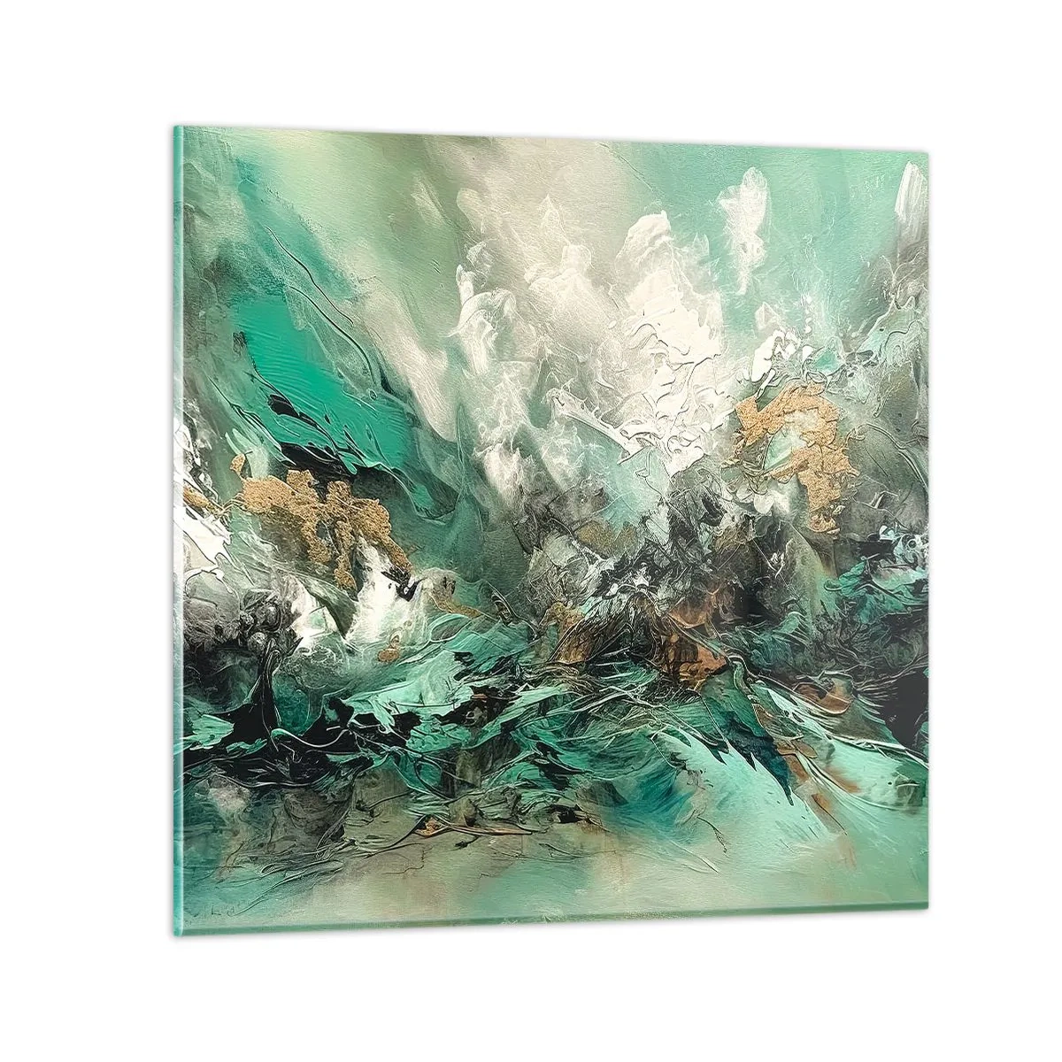 Quadro su vetro - Frangente nero e smeraldo - 30x30 cm