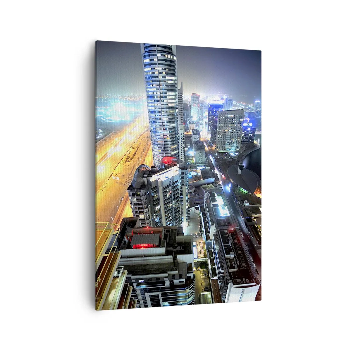 Quadro su tela - Stampe su Tela - Panorama della città notturna con grattacieli illuminati - 70x100cm - Miracolo nel deserto - Decorazione murale moderna per soggiorno e camera da letto ARTTOR