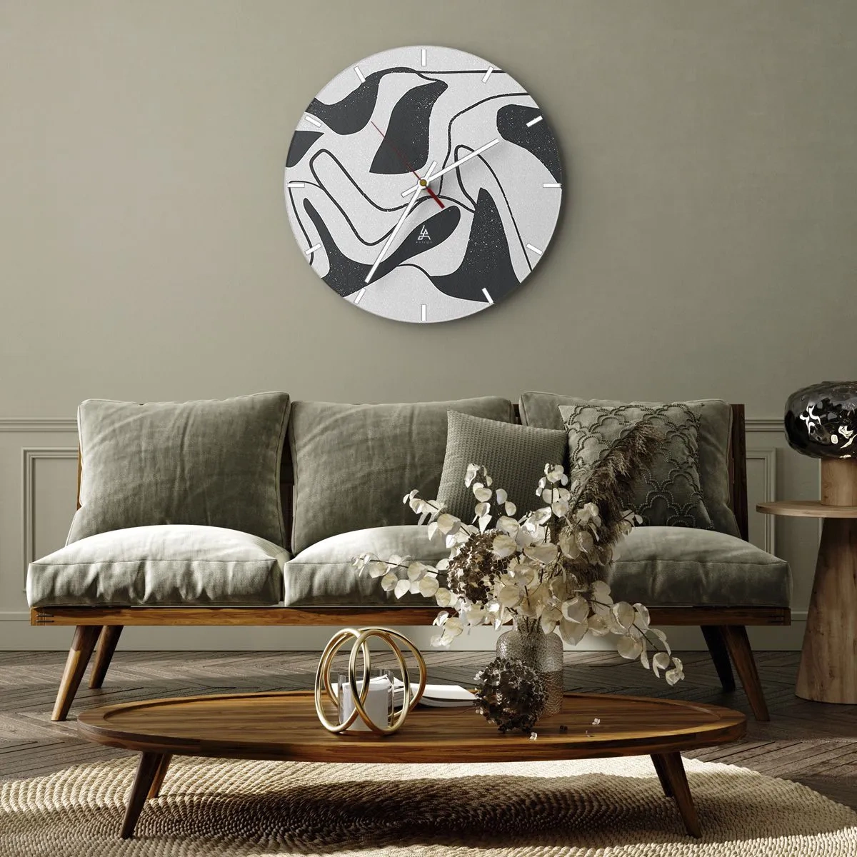 Orologio da parete - Orologio in Vetro - Forme astratte in bianco e nero in stile labirinto - 30x30cm - Gioco astratto nel labirinto - Decorazione murale moderna per soggiorno, cucina e camera da letto ARTTOR