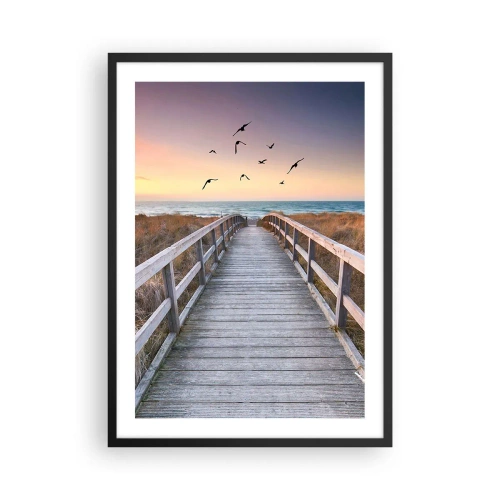 Poster in cornice nera - Molo di legno che conduce alla spiaggia al tramonto - 50x70cm - Spazio per volare - Decorazione murale moderna per soggiorno e camera da letto ARTTOR
